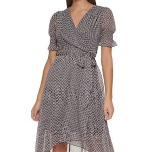 Tommy Hilfiger Black and White Asymmetrical Wrap Dress